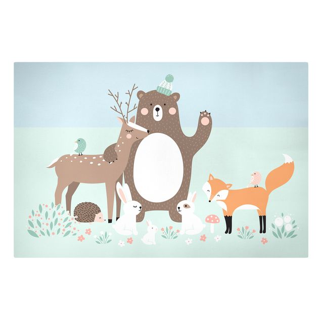 Print on canvas - Forest Friends with forest animals blue