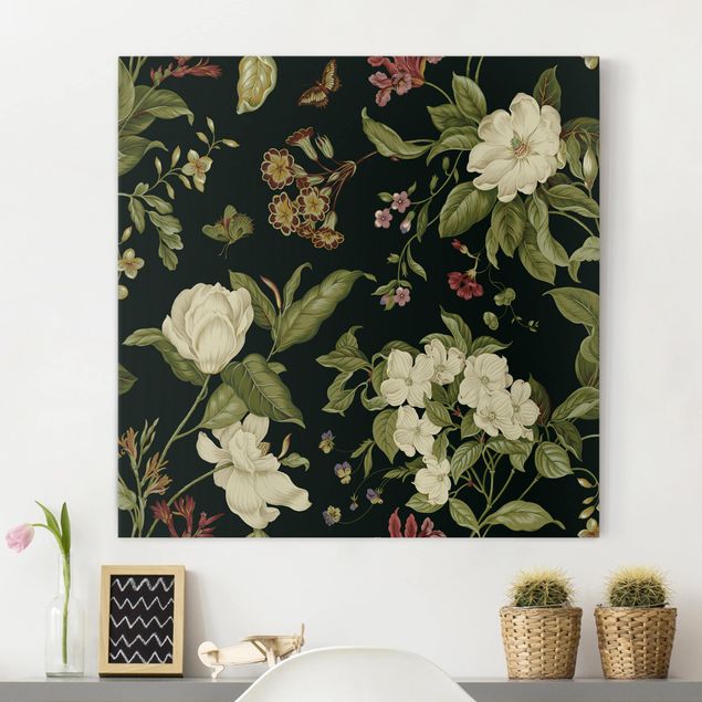 Print on canvas - Garden Flowers On Black I