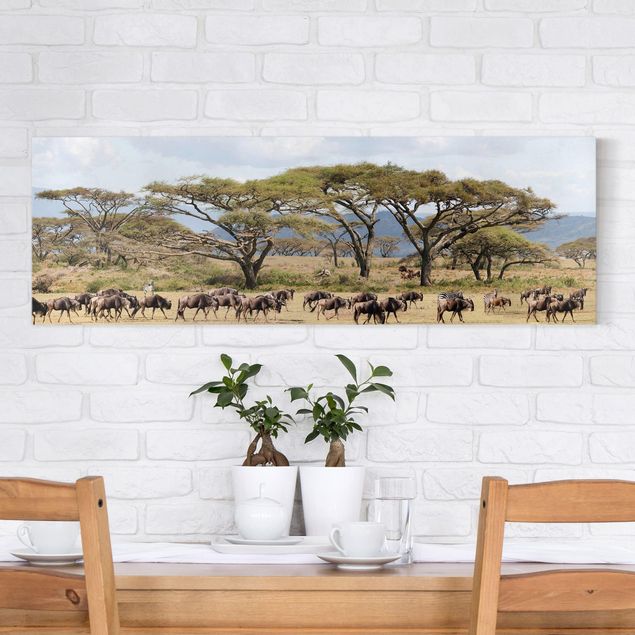 Print on canvas - Herd Of Wildebeest In The Savannah