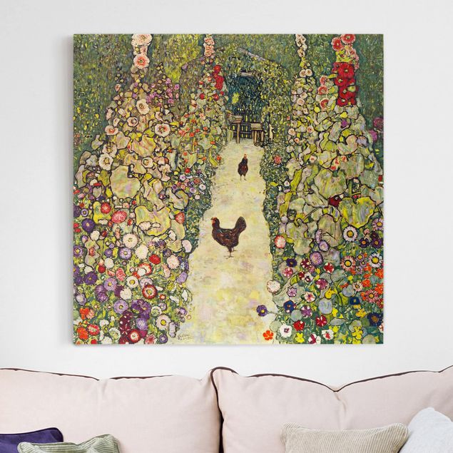 Print on canvas - Gustav Klimt - Garden Path with Hens