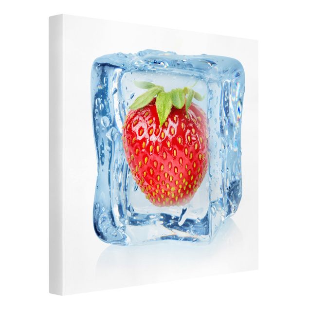 Print on canvas - Strawberry In Ice Cube