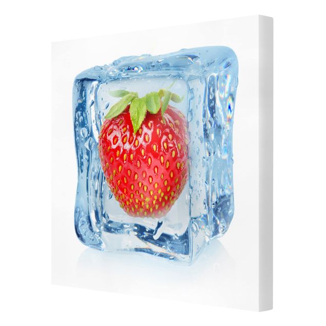 Print on canvas - Strawberry In Ice Cube