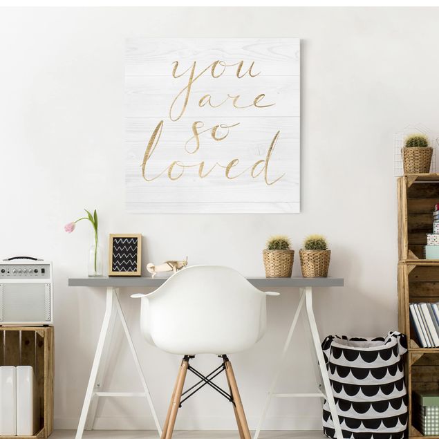 Print on canvas - Wooden Wall White - Loved