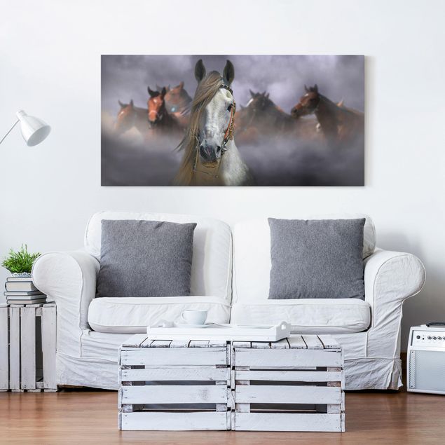 Print on canvas - Horses in the Dust