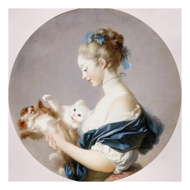 Print on canvas - Jean Honoré Fragonard - Girl playing with a Dog and a Cat