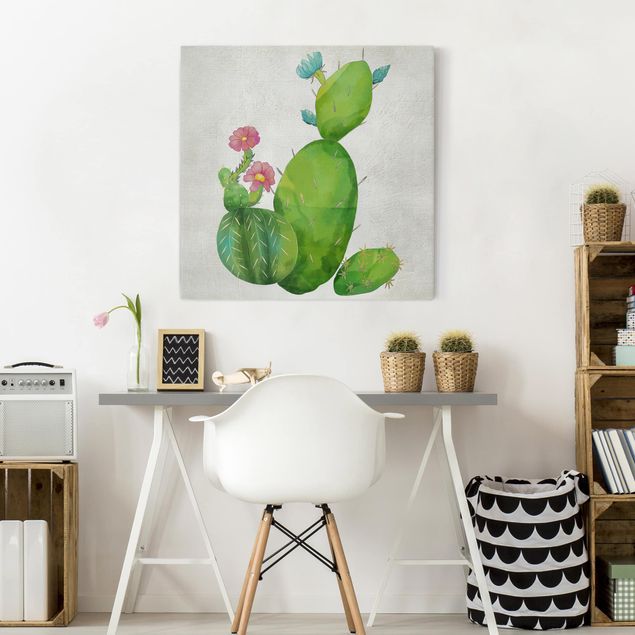 Print on canvas - Cactus Family In Pink And Turquoise