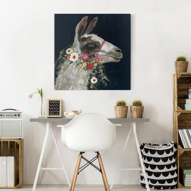 Print on canvas - Lama With Floral Decoration I