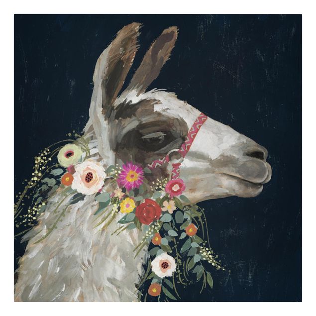 Print on canvas - Lama With Floral Decoration I