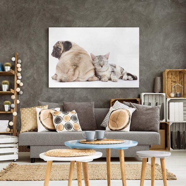 Print on canvas - Puggy And Kitten