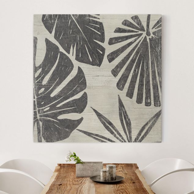 Print on canvas - Palm Leaves Light Grey Backdrop