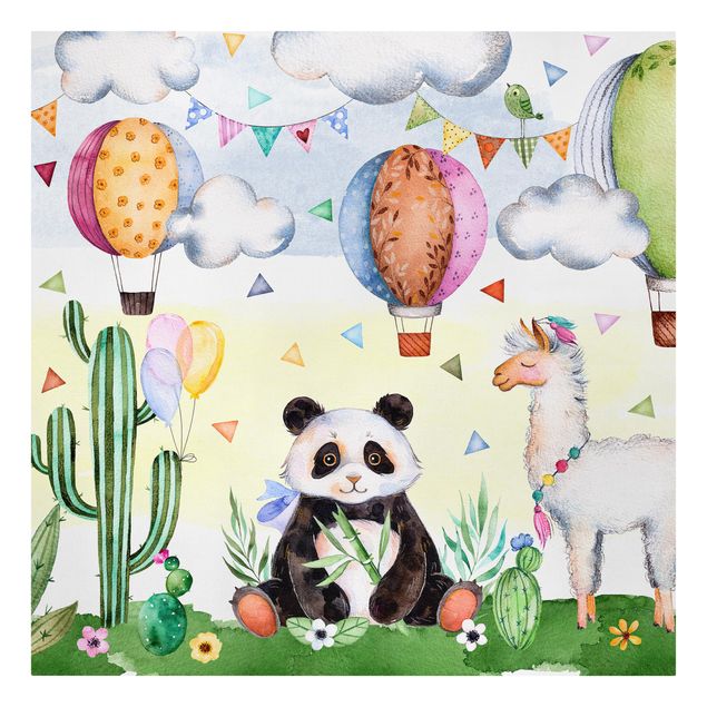 Print on canvas - Panda And Lama Watercolour