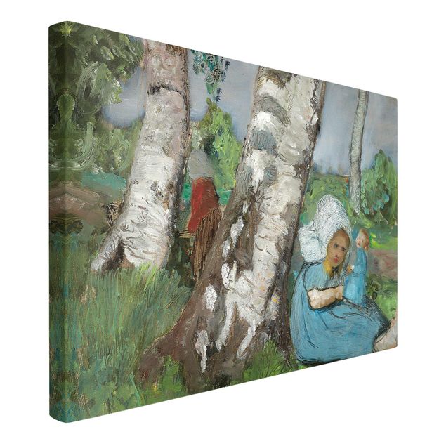 Print on canvas - Paula Modersohn-Becker - Child with Doll Sitting on a Birch Trunk