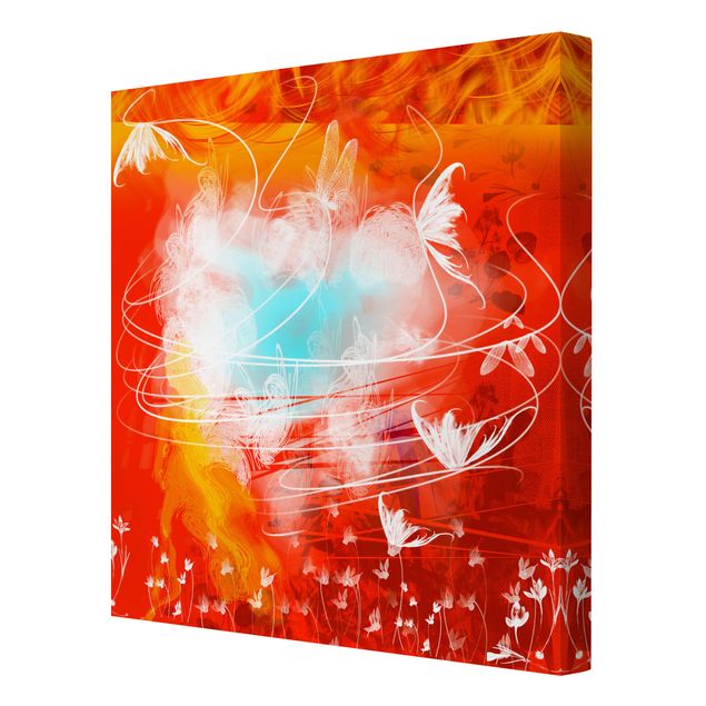 Print on canvas - Red Grunge With Butterflies