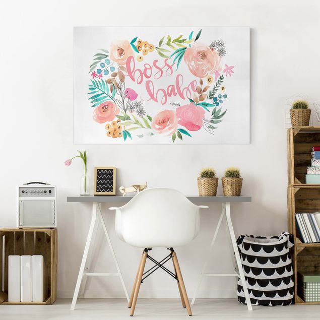 Print on canvas - Pink Flowers - Boss Babe
