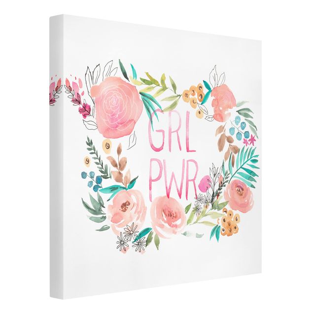 Print on canvas - Pink Flowers - Girl Power