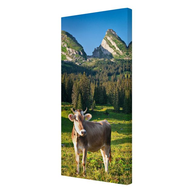 Print on canvas - Swiss Alpine Meadow With Cow
