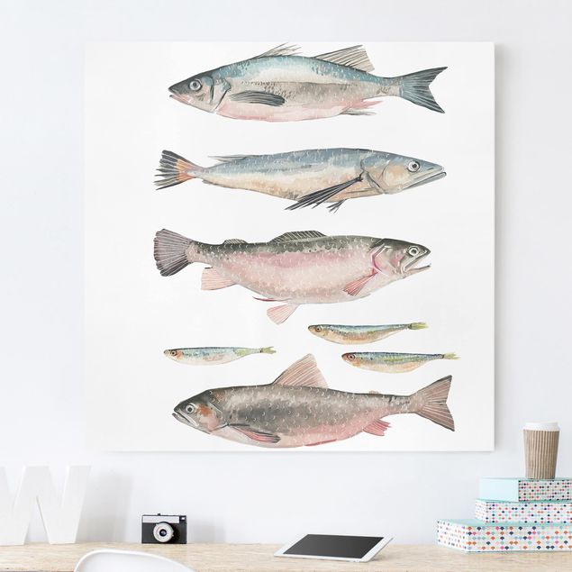 Print on canvas - Seven Fish In Watercolour I