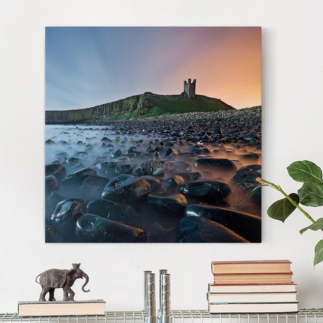 Print on canvas - Sunrise With Fog At Dunstanburgh Castle