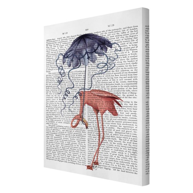 Print on canvas - Animal Reading - Flamingo With Umbrella