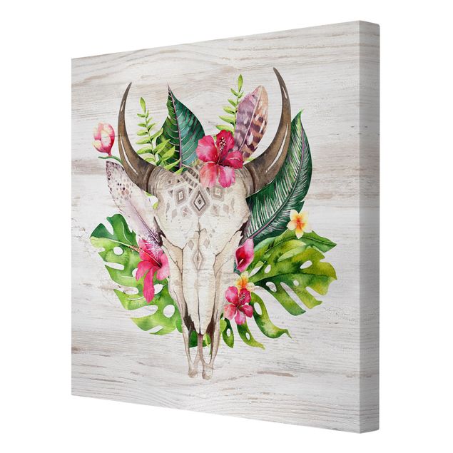 Print on canvas - Tropical Flower Skull