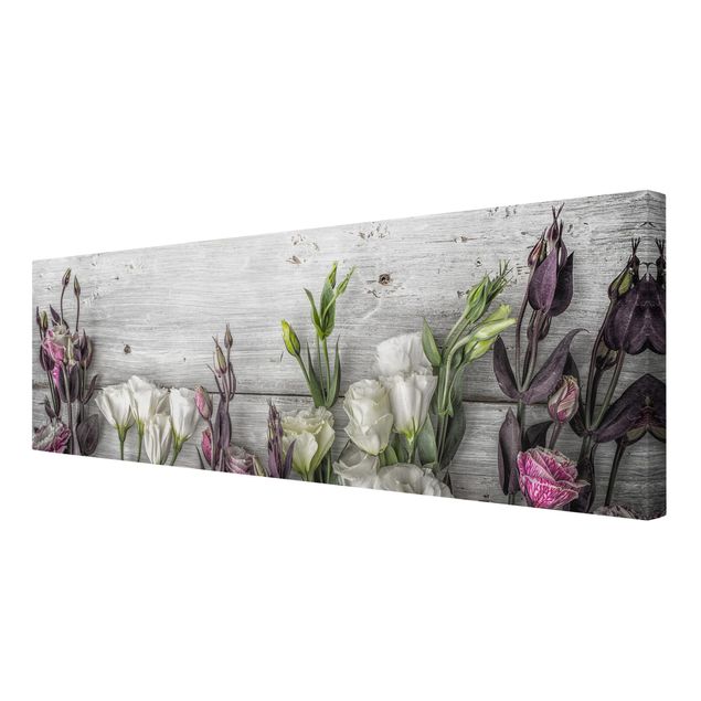 Print on canvas - Tulip Rose Shabby Wood Look