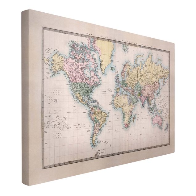 Print on canvas - Vintage World Map Around 1850