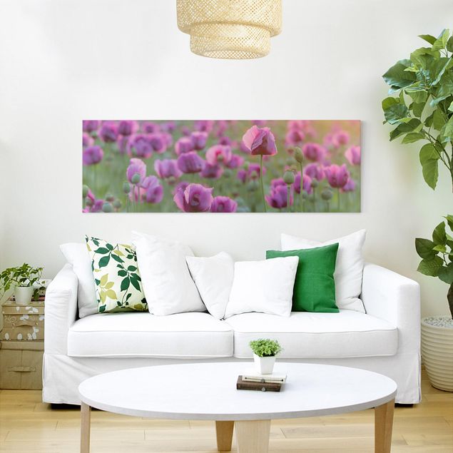 Print on canvas - Purple Poppy Flower Meadow In Spring