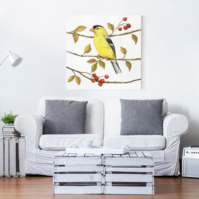 Print on canvas - Birds And Berries - American Goldfinch