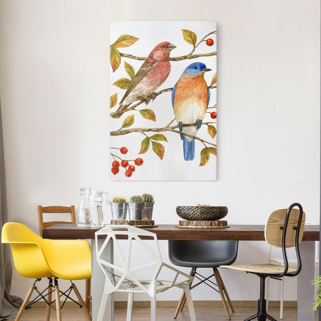Print on canvas - Birds And Berries - Bluebird