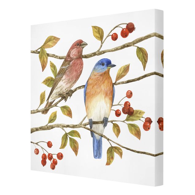 Print on canvas - Birds And Berries - Bluebird