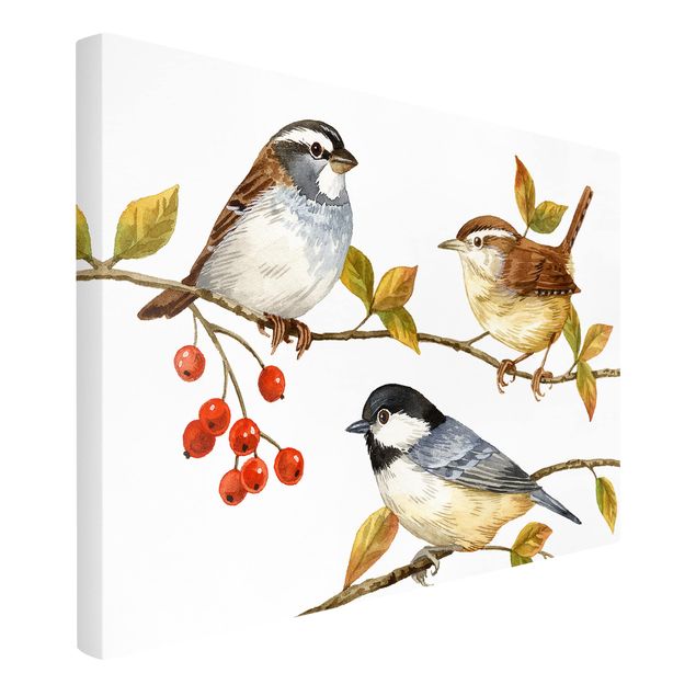 Print on canvas - Birds And Berries - Tits