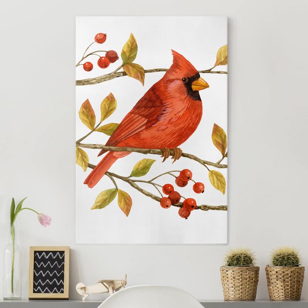 Print on canvas - Birds And Berries - Northern Cardinal