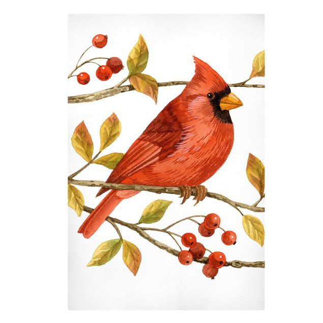 Print on canvas - Birds And Berries - Northern Cardinal