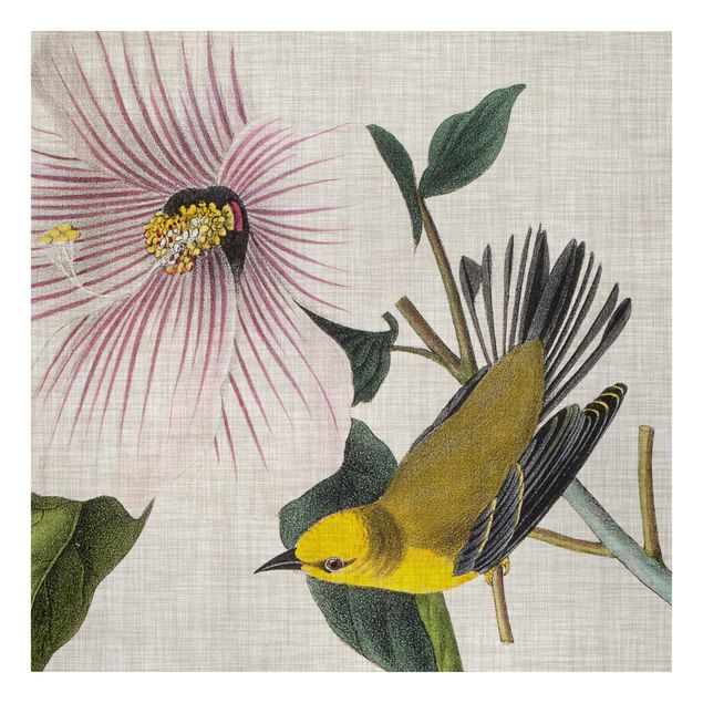 Print on canvas - Bird On Linen Yellow I