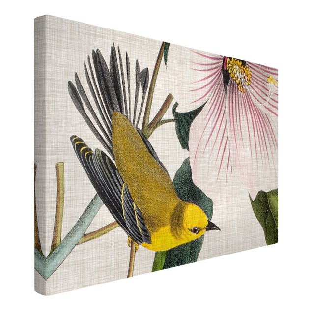 Print on canvas - Bird On Linen Yellow I