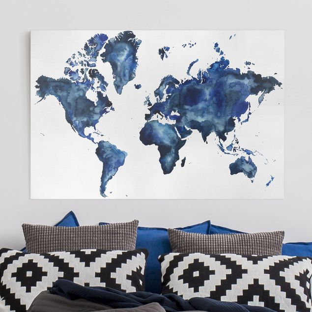 Print on canvas - Water World Map Light