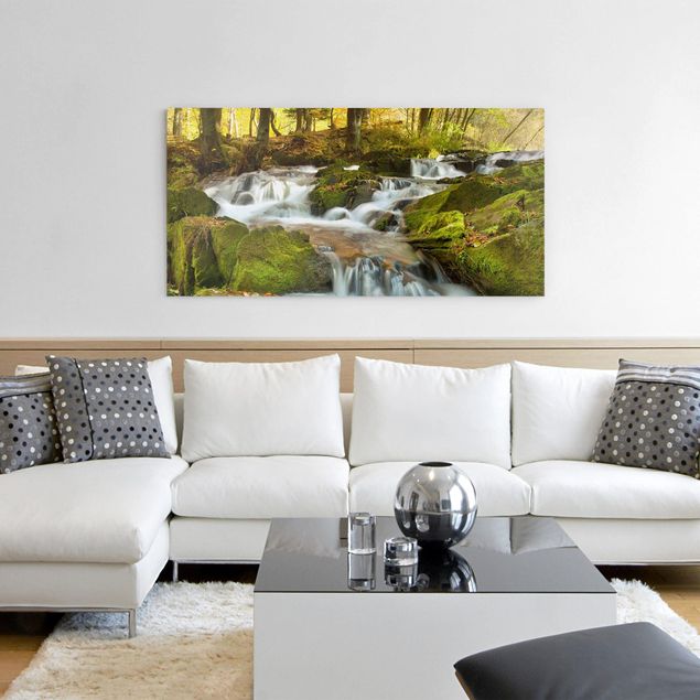 Print on canvas - Waterfall Autumnal Forest