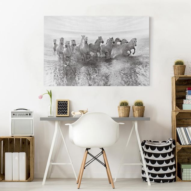 Print on canvas - White Horses In The Ocean