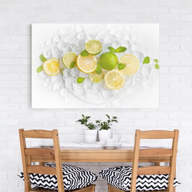 Print on canvas - Citrus Fruit On Ice Cubes