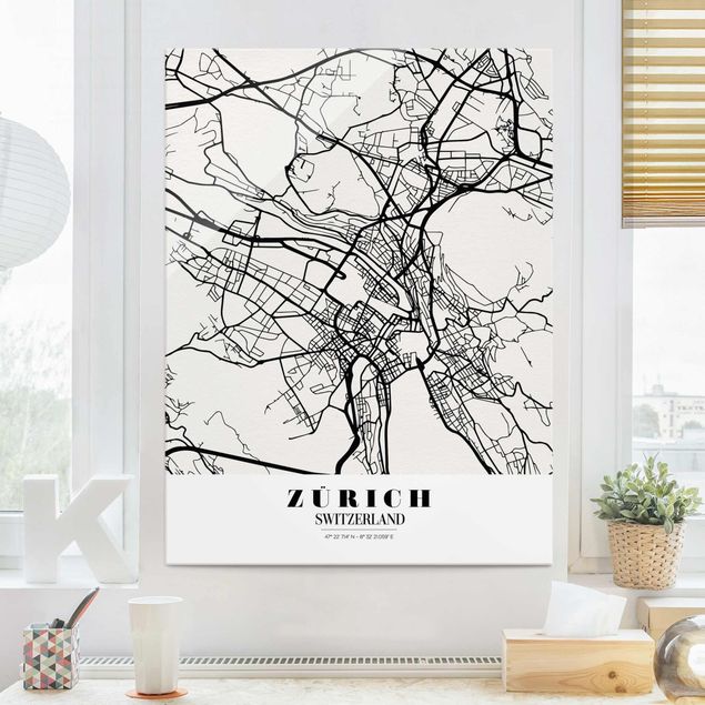 Glas Magnetboard Zurich City Map - Classic