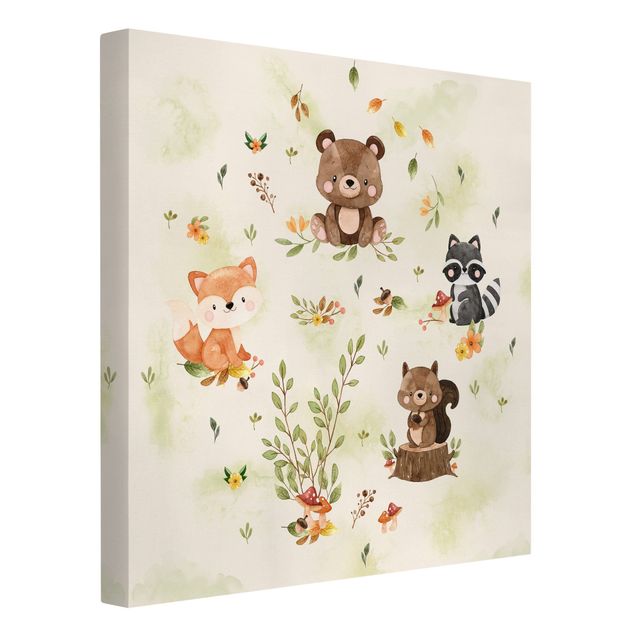 Print on canvas - Forest Animals Autumn Bear Squirrel Raccoon