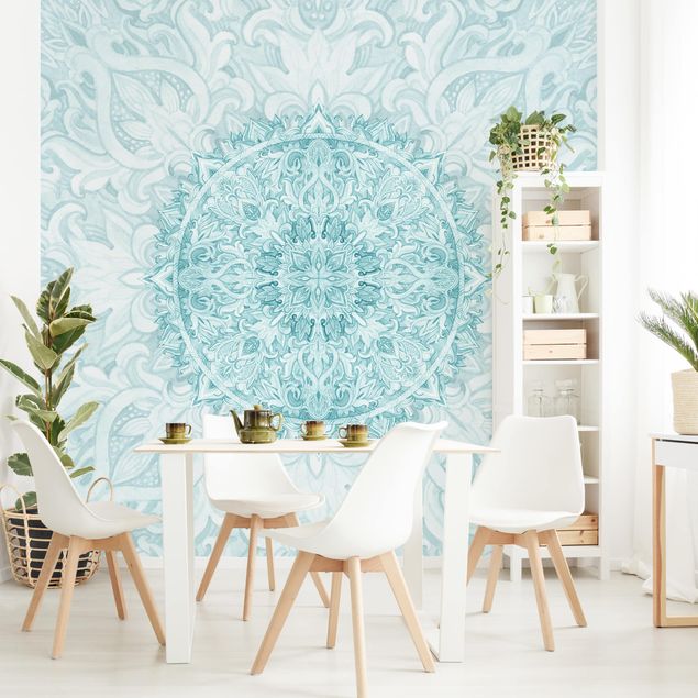 Wallpaper - Mandala Watercolour Ornament Turquoise