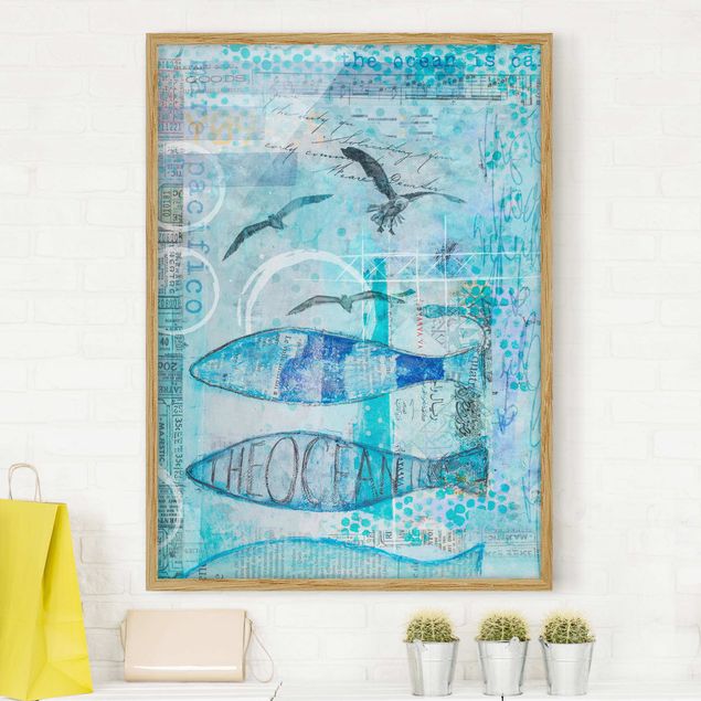 Framed poster - Colourful Collage - Blue Fish