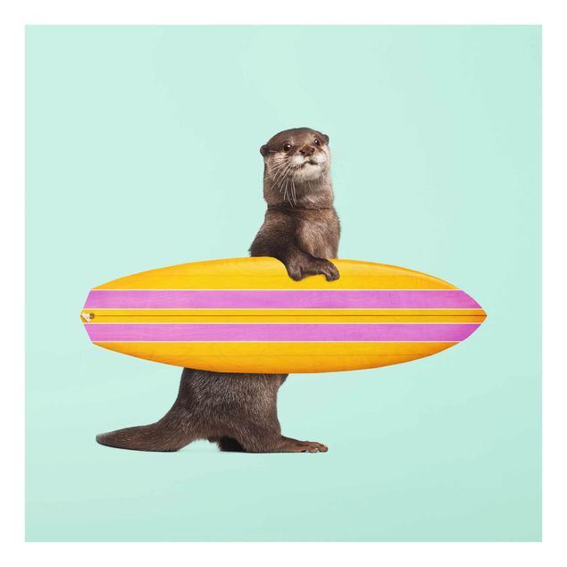 Glass print - Otter With Surfboard