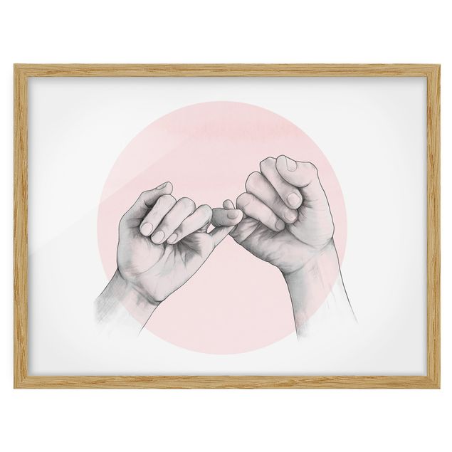 Framed poster - Illustration Hands Friendship Circle Pink White