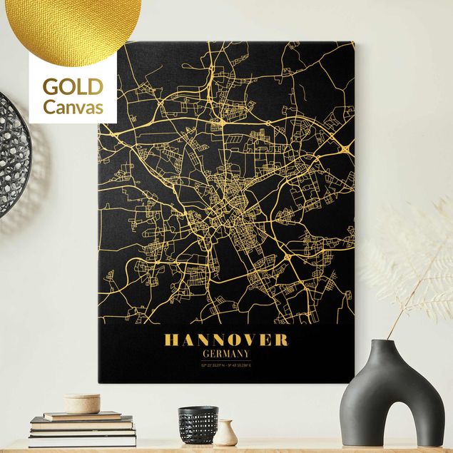 Canvas print gold - Hannover City Map - Classic Black
