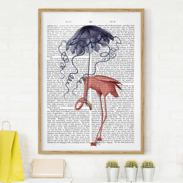Framed poster - Animal Reading - Flamingo With Umbrella