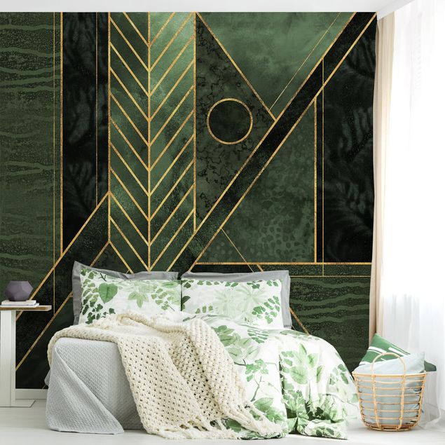 Wallpaper - Geometric Shapes Emerald Gold
