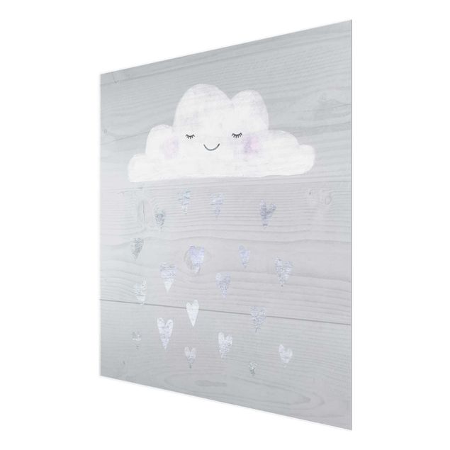 Glass print - Cloud With Silver Hearts