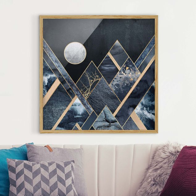 Framed poster - Golden Moon Abstract Black Mountains
